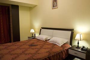 Business double for single use with city view, king bed, private facilities (shower), and breakfast